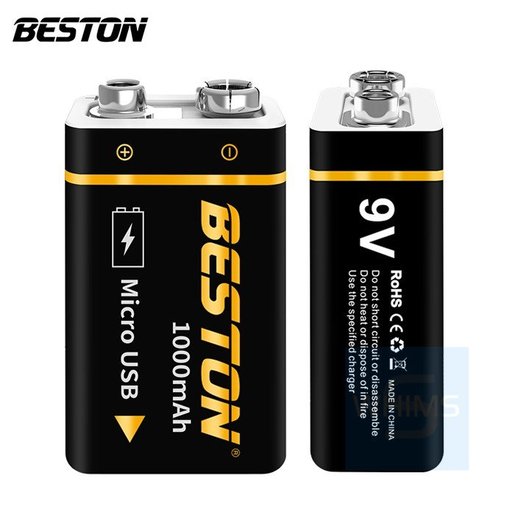 9V USB 1000mAh 可充電鋰電池 (黑色)