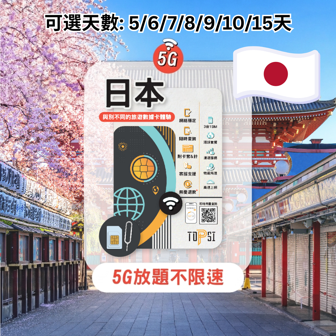 【5G放題】日本 5-15天 不限速 數據卡 | SIM卡 | 上網卡 | Softbank / KDDI